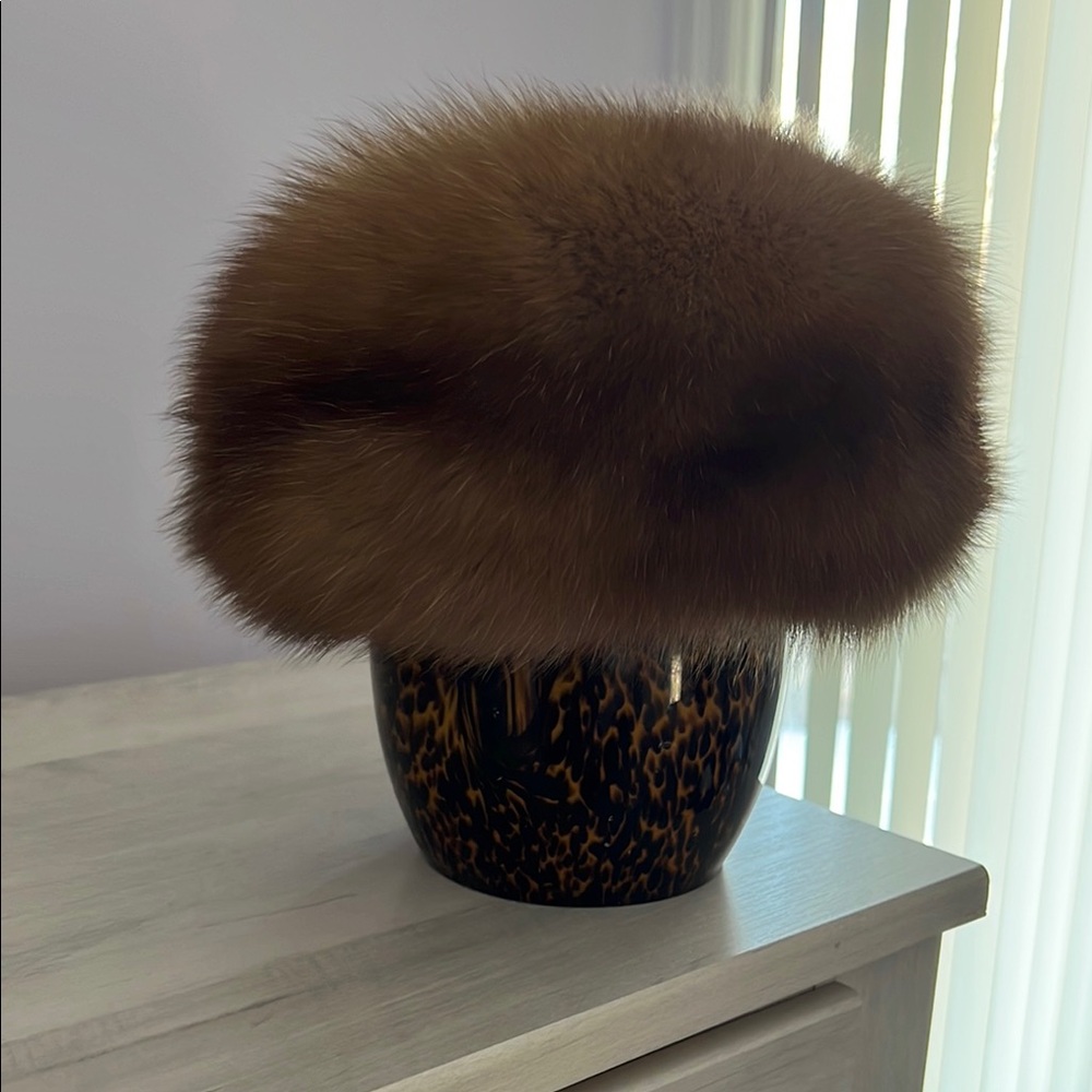 Brown real mink fur hat